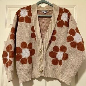 Beige Floral Button-Front Cardigan Sweater